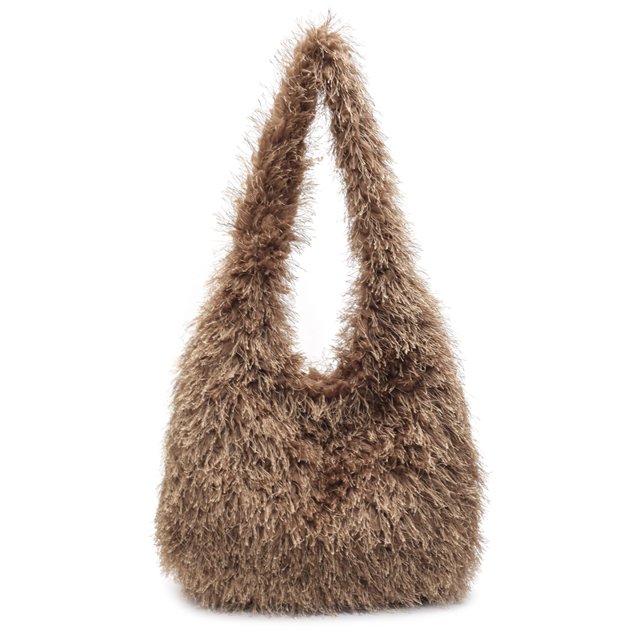 Bolso Mano Hombro Mujer Felpa Color Sólido Gran Capacidad Hobo Bag