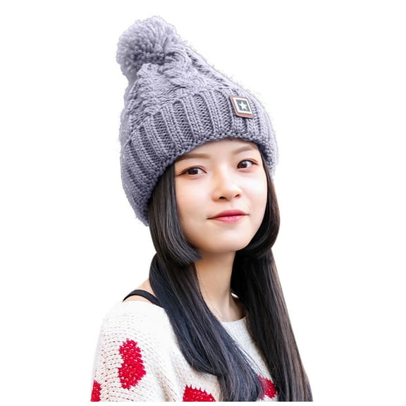 Prolriy Beanie for Women Outdoor Woolen Kat Ear All- Knitted Plush Warm Cute Hat Cycling Baseball Caps Wool Beanie Winter Hats for Women Grey
