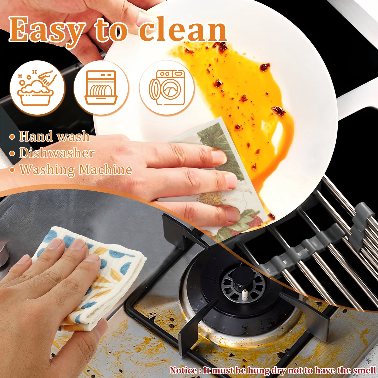 Keyohome 10Pcs Dishcloths for Kitchen,Reusable Kitchen Dish Towels,Absorbent Swedish Dishcloths,Kitchen Wash Rag,7.7 x 6.7inch