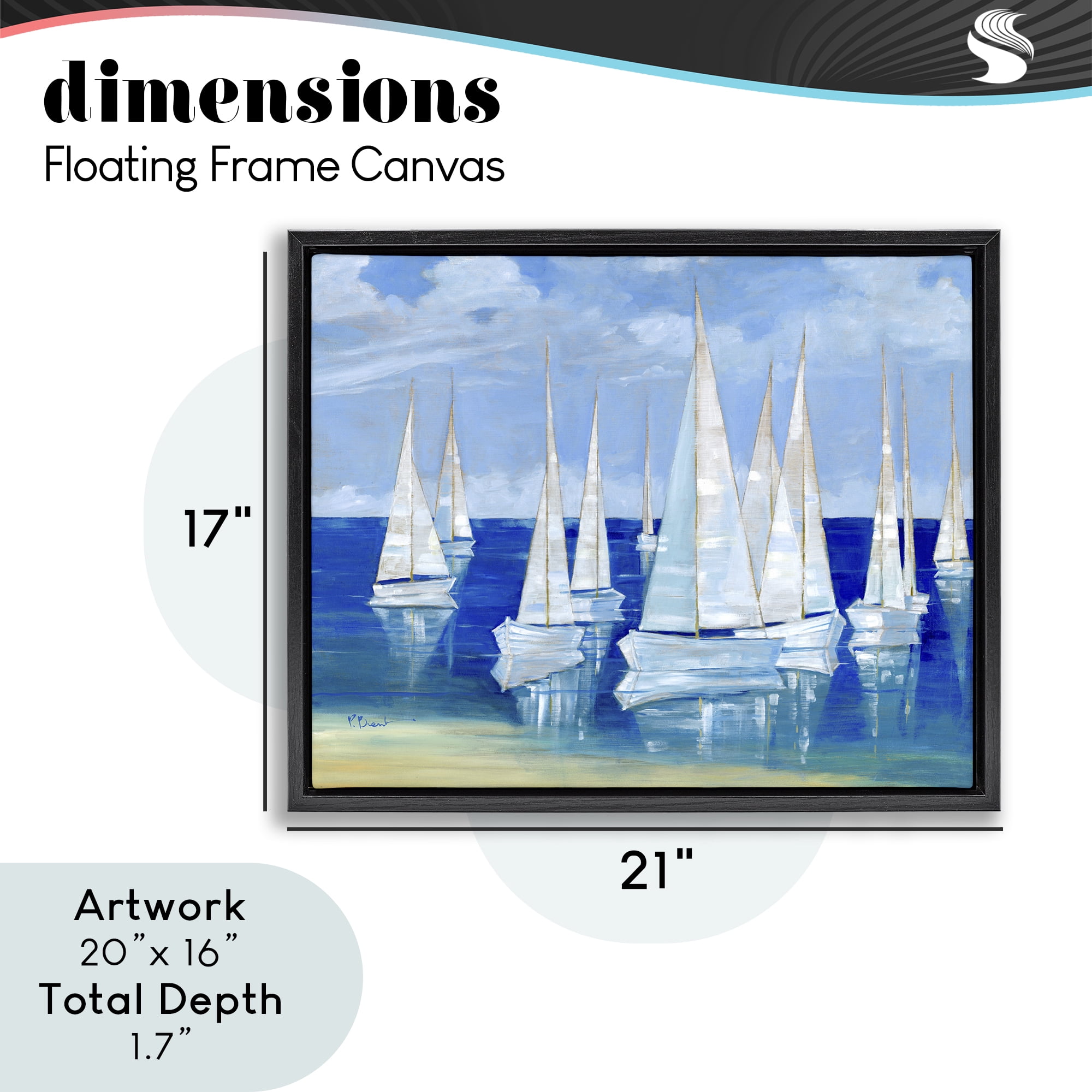Stupell Industries Blanco Beach Sailboats Black Framed Floater Canvas Wall Art, design by Paul Brent