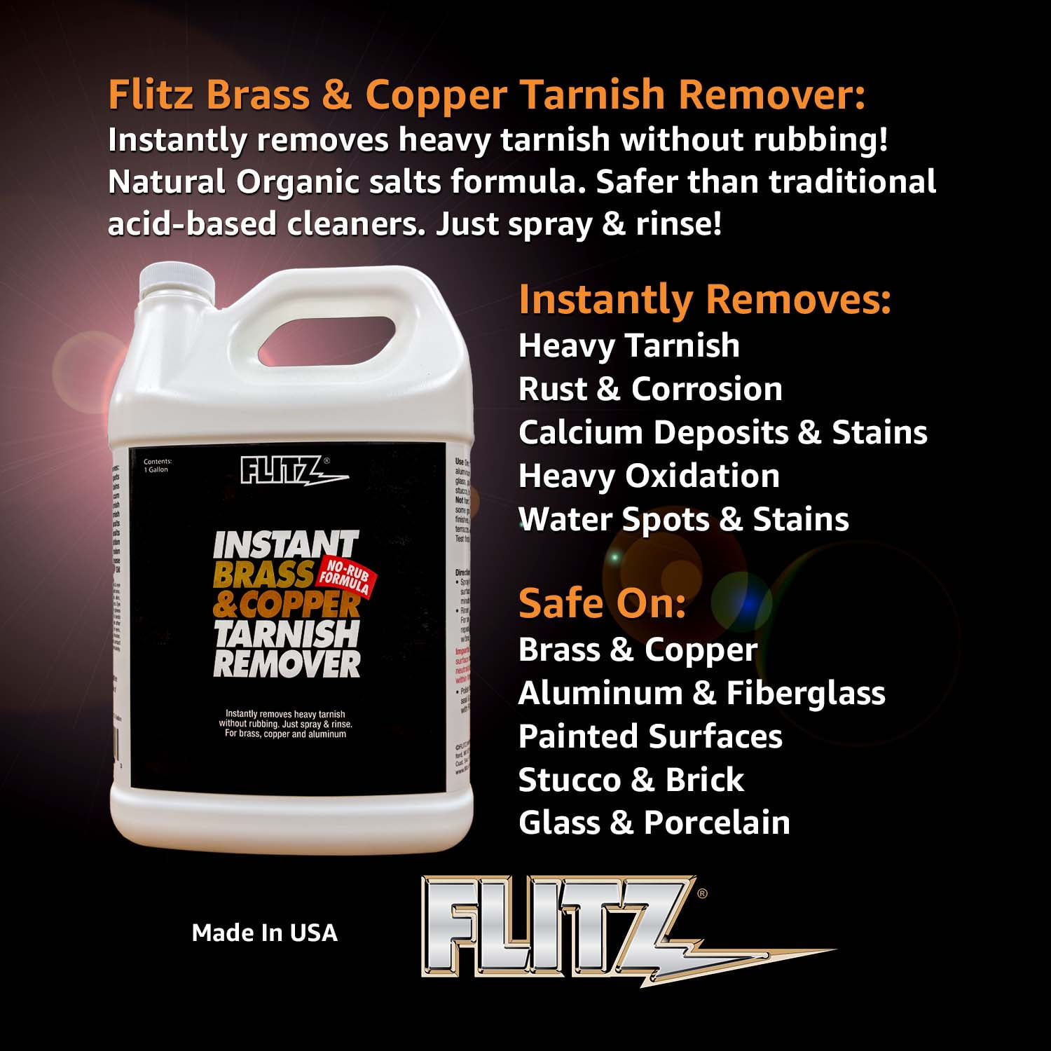 Flitz Brass & Copper Tarnish Remover น้ำยาขจัดคราบทองเหลืองและทองแดง Flitz  สูตรออร์แกนิกอันทรงพลังที่ขจัดสนิม คราบสกปรก