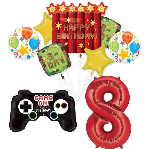 Video Game 8th Birthday Party Supplies TNT Pixelated Balloon Bouquet Decorations