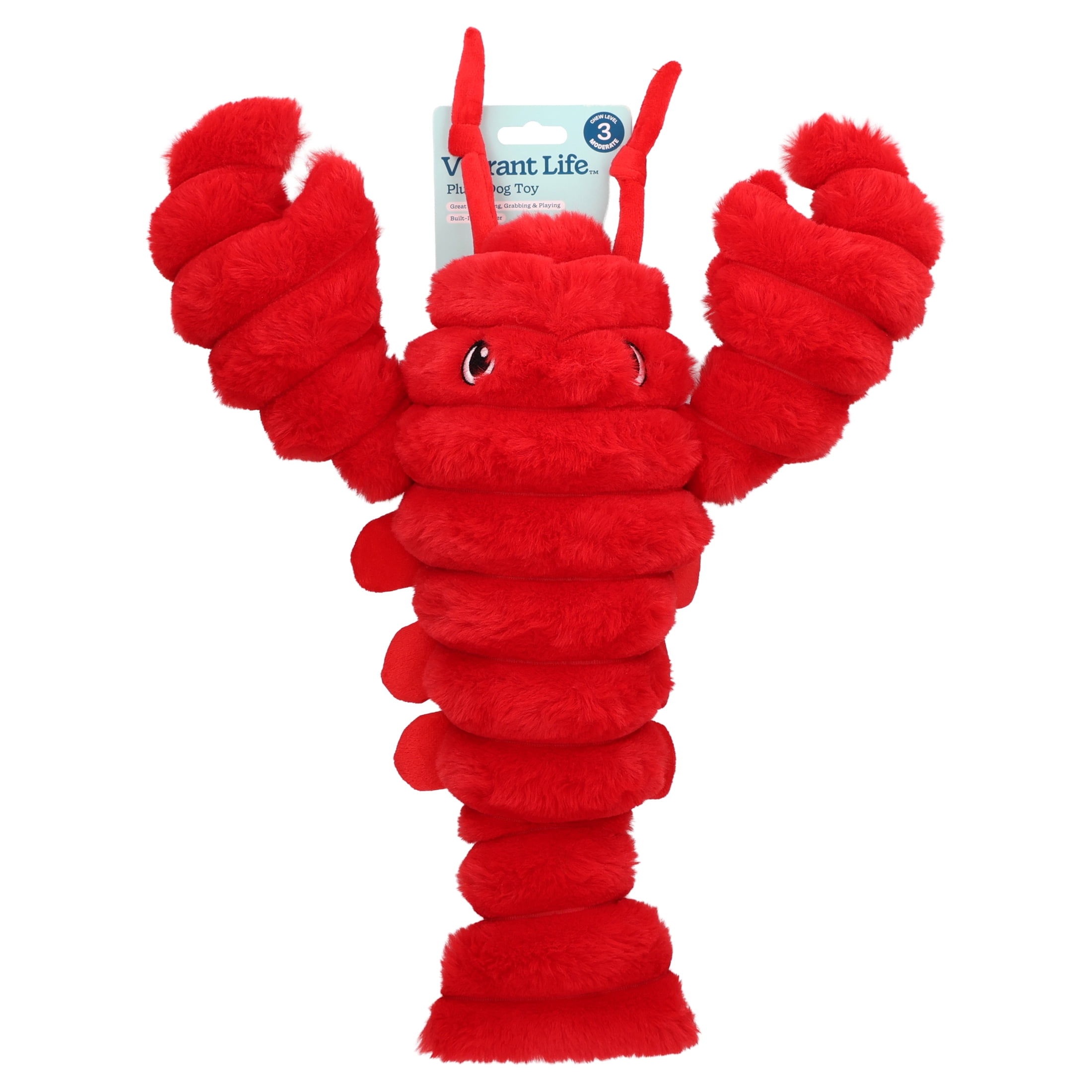 Vibrant Life Red Lobster Plush Dog Toy with Squeaker, Chew Level 3