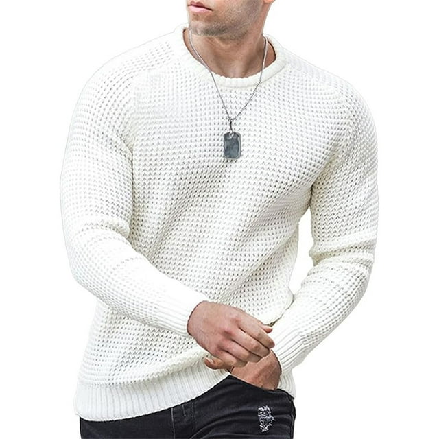 Faithtur Chandail pour Hommes, Manches Longues Col Rond Chandail d'Hiver Uni Tricoté pour Usage Quotidien Décontracté