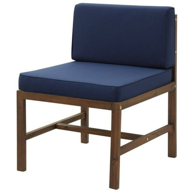 Modular Acacia Solid Wood Patio Side Chair - Dark Brown/Navy Blue