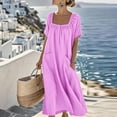 thumbnail image 4 of Efsteb Womens Sundress Button Pleated Square Neck Short Sleeve Casual Dress with Pockets Loose Fit Flowy Summer Vacation Dress (Purple,XXXL), 4 of 8