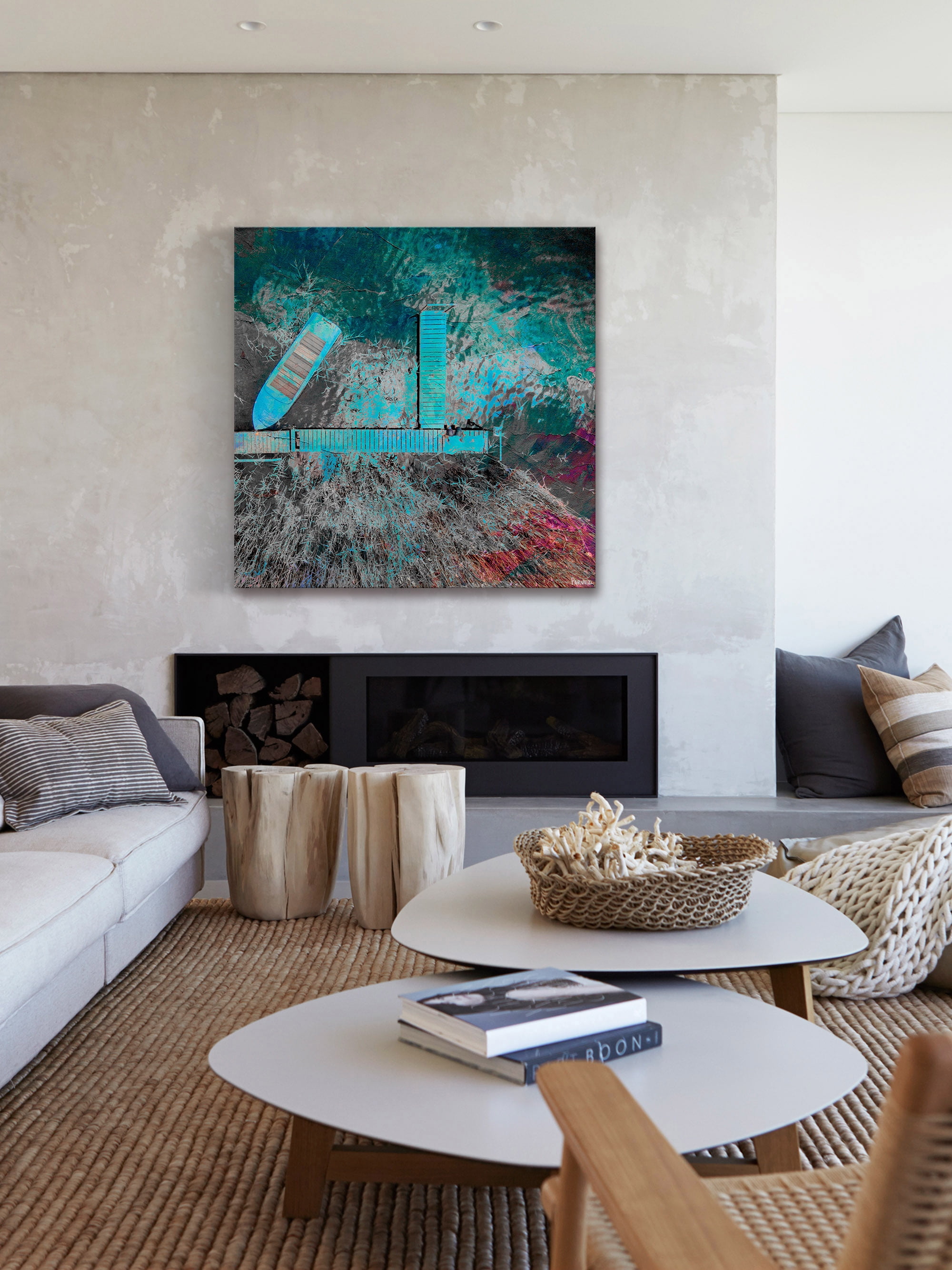 "Blue Pier" Painting Print on Wrapped Canvas