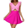 thumbnail image 2 of Women'S Swimsuit Ruffle Cutout Swimdress Tummy Control V Neck Wrap Swimwear Light Pink&Rose Red M, 2 of 8