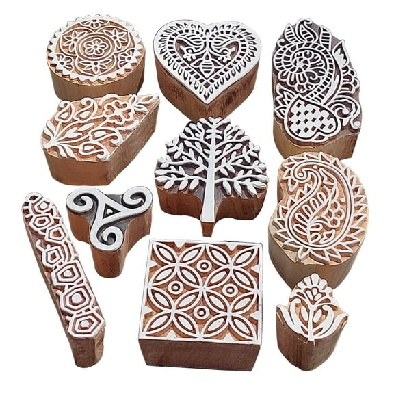 Royal Kraft Assorted Wooden Block Printing Stamps (Set of 10) Bulk01_10B
