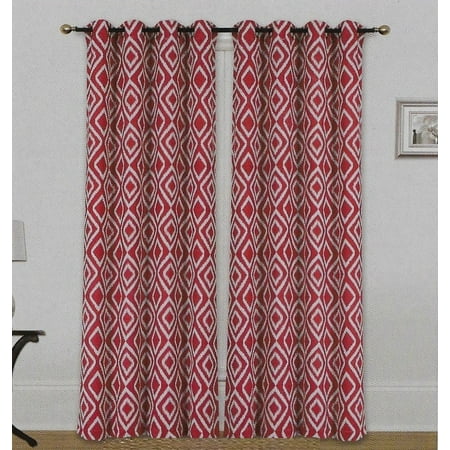 2 PC Room Darkening Window Curtain with Geometric Design Color RED 84 inches length/tall Each, Decorative, light filtering blackout best for living room, bedroom, dining room,