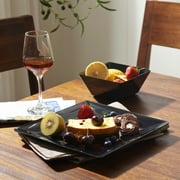 TP 12-Piece Classic Square Melamine Dinnerware Set, Plates and Bowls Set, Service for 4, Black