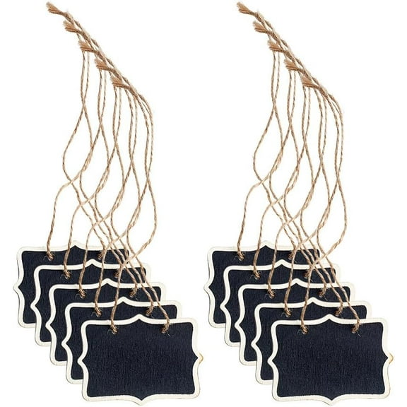 10pcs Blackboard Decanter Tag Mini Wooden Erasable Chalkboard Signs Liquor Decanter Labels with Hanging String Message Boards Labels for Wedding Party Wine Bottle Whiskey Price Tags
