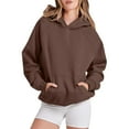 thumbnail image 2 of Essentials Hoodies for Women 2025 Long Sleeve Drop Shoulder Plain Hoodie with Pockets Hooded Sweatshirt Women Pullover, 2 of 6