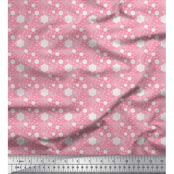 Soimoi Silk Fabric Hexagon Shirting Printed Fabric 1 Yard 42 Inch Wide