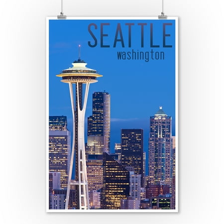 Seattle, Washington - Skyline & Space Needle - Lantern Press Photography (9x12 Art Print, Wall Decor Travel (Best Place To Photograph Seattle Skyline)