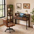 thumbnail image 2 of Extendable Computer Desk with 2 Drawers, Home Office Desk with Pull Out Secondary Desk for Study,Working,Writing，Rustic Brown, 2 of 10