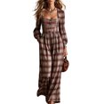 thumbnail image 2 of Aimik Womens Plaid Print Jumpsuits Long Sleeve Square Neck Wide Leg Jumpsuits with Pockets Fall Vacation Casaul Jumpsuit for Women, 2 of 5