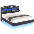 thumbnail image 6 of Afuhokles Floating Bed Frame Full Size with Charging Station, Storage Headboard, LED Upholstered Leather Platform Bed, Black PU, 6 of 6