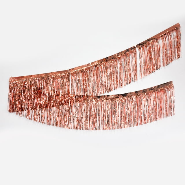 Nvzi paquete de guirnalda de flecos de 118 x 11,8 pulgadas, guirnalda de flecos de papel de aluminio, guirnalda de papel de oropel metálico,decoraciones navideñas y más, oro rosa