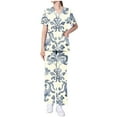 thumbnail image 3 of BiZtdJrK Women Scrubs 2 Piece Sets Vintage Printed Short Sleeve V Neck Tshirts and Loose Fit Wide Leg Trousers Matching Sets with Pockets 2025 Fall Outfits Dollar Sales Multicolor S, 3 of 7