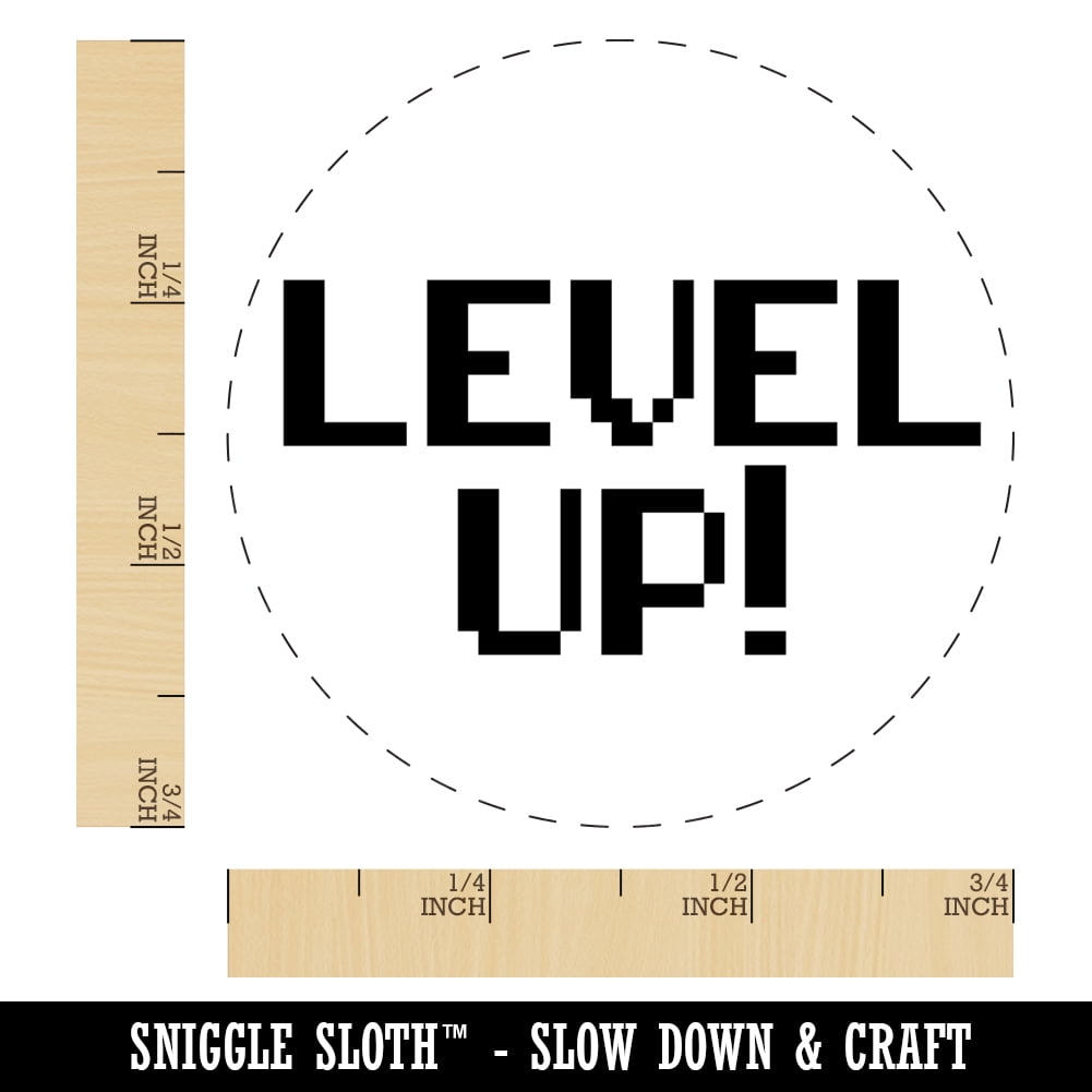 Level Up 8 Bit Digital Text Self-Inking Rubber Stamp Ink Stamper - Brown Ink - Small 3/4 Inch