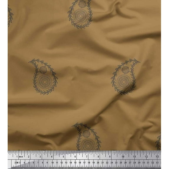 Soimoi Cotton Voile Fabric Leaves Wreath & Paisley Decor Fabric Printed Yard 42 Inch Wide