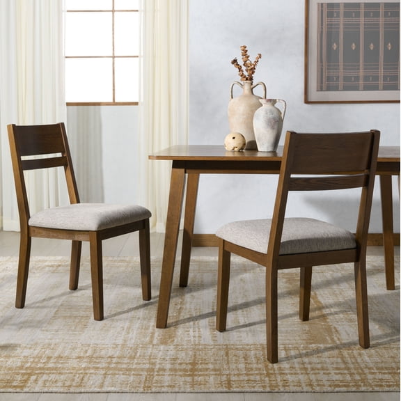 Safavieh Couture Bellalexa Modern Linen Dining Side Chairs, Medium Oak/Light Gray (Set of 2)