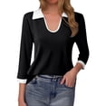 thumbnail image 1 of MHFRRA Camiseta de Manga Larga con Cuello En V Ajustado y Cuello En Bloque de Color para Mujer Negro, 1 of 3