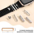 thumbnail image 3 of Comvin 2 Pack Flower Engraved Band Compatible with Apple Watch Bands for Women 40mm 38mm 41mm, Soft Silicone Band with Decorative Apple Watch Charms for iWatch Series 9 8 7 6 5 4 3 2 1 SE (With Band), 3 of 7