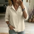 thumbnail image 2 of VBVC Women's Collared Button Down Shirt , Business Casual Work Blouse For Women , Ladies' Lightweight Long Sleeve Top with Pockets, Beige , S-2XL, 2 of 8
