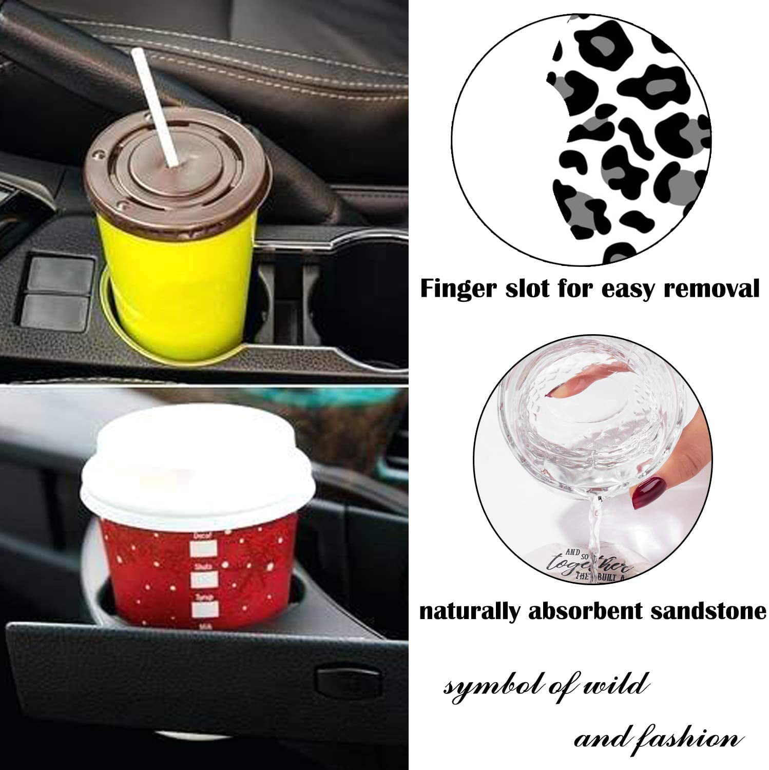 2pcs Pack Car Coasters,Car Coasters for Cup Holders,2.56 Inches Ceramics Cup holder Coaster for Vehicles Perfect for Absorb Drinks Water Drops with Cork Base & Finger Notch for Easy Removal （blue） 
