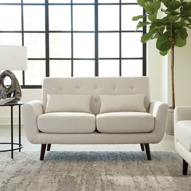 OFM Mid Century Modern Tufted Fabric Loveseat Sofa, Lumbar Support