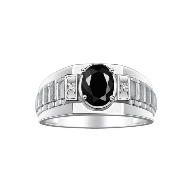 RYLOS Men's Rings Sterling Silver Rings Classic Designer Style 8X6MM Oval Gemstone & Diamond Ring Onyx October Birthstone Rings For Men Size 10