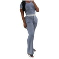 thumbnail image 1 of Camisas de Manga Corta para las Mujeres Fallow Blusa de Color Sólido con Set de Pantalones de Bolsillo, Cuerda de Dibujo de Cintura Elástica para el Uso Casual de Verano, 1 of 5
