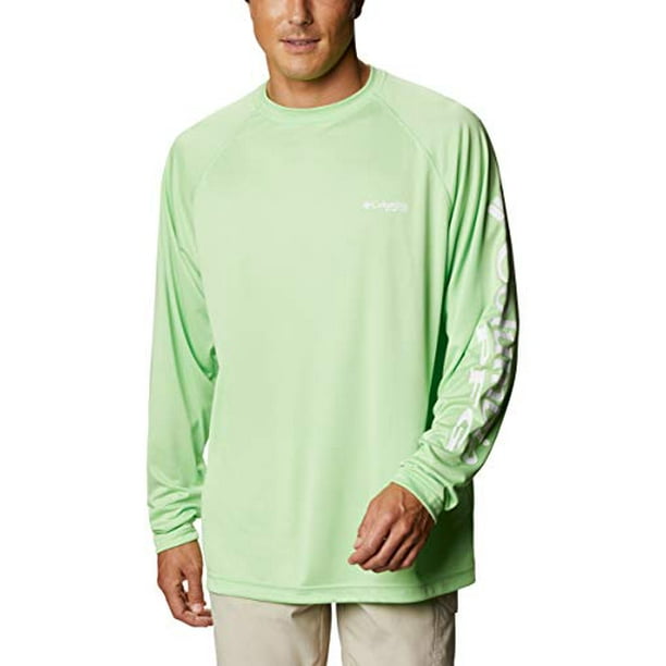 Columbia Mens Pfg Terminal Tackle Long Sleeve Shirt Sun Protection Lime Glow White Logo Medium Walmart Com