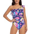 thumbnail image 4 of Daiia Skull colorful mushroom Women's One Piece Swimsuits Personalized One Shoulder Swimwear Asymmetric Ruffle Bathing Suits-Large, 4 of 8