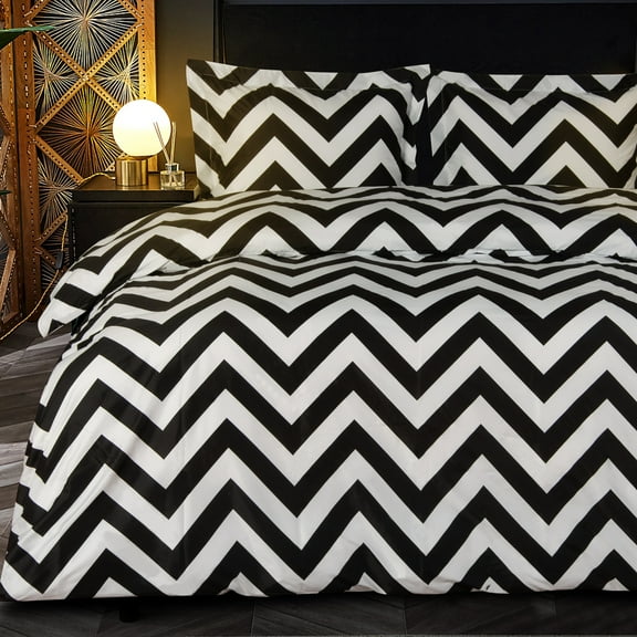 Flxxie Ultra Soft and Breathable Microfiber Duvet Cover Set with Hidden Zipper Closure and Corner Ties, Chevron Print, Twin, 68x90 inches, 2 Pieces