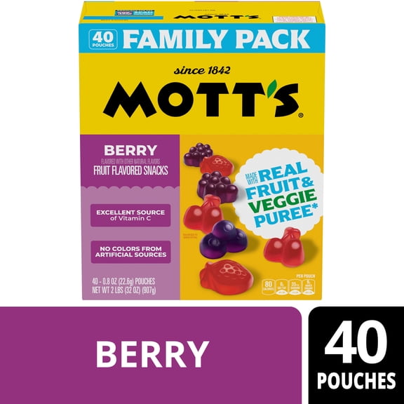 Mott's Gluten Free Berry Fruit Flavored Snacks, Made with Real Fruit Puree (40 Pack)