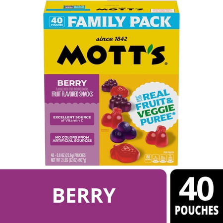 Mott's Gluten Free Berry Fruit Flavored Snacks, Made with Real Fruit Puree (40 Pack)