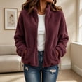 thumbnail image 2 of Fleece Jacket Women Solid Color Stand Collar Zip Up Fuzzy Short Coat with Pockets for Fall Daily Wear and Casual Outings, 2 of 8