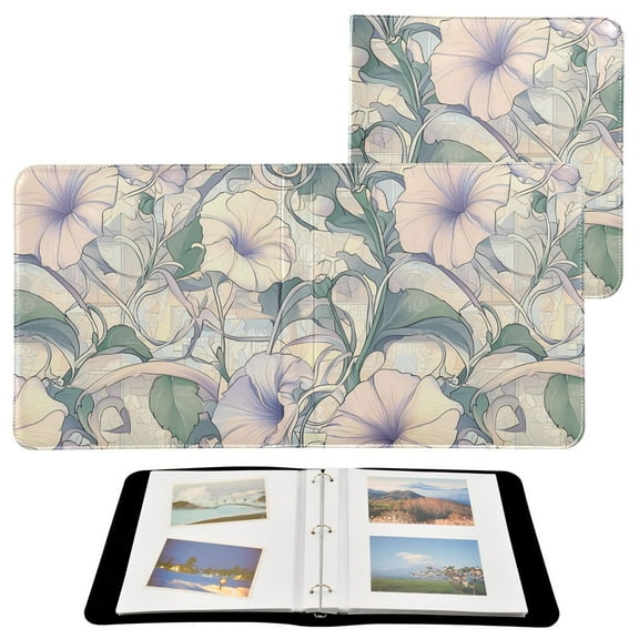 Leather Cover Photo Album 80 Pockets 4x6 Photos Bookshelf Picture Album Morning Glory Flowers and Vines