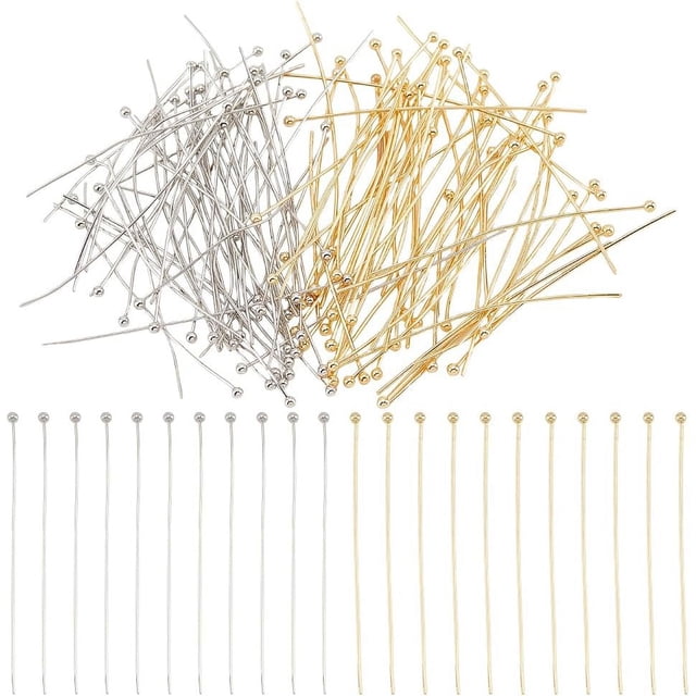 120 piezas de alfileres de bola chapados en oro auténtico, 2 estilos, calibre 20-24, con cabeza metálica, ideales para la creación de bisutería y pendientes.