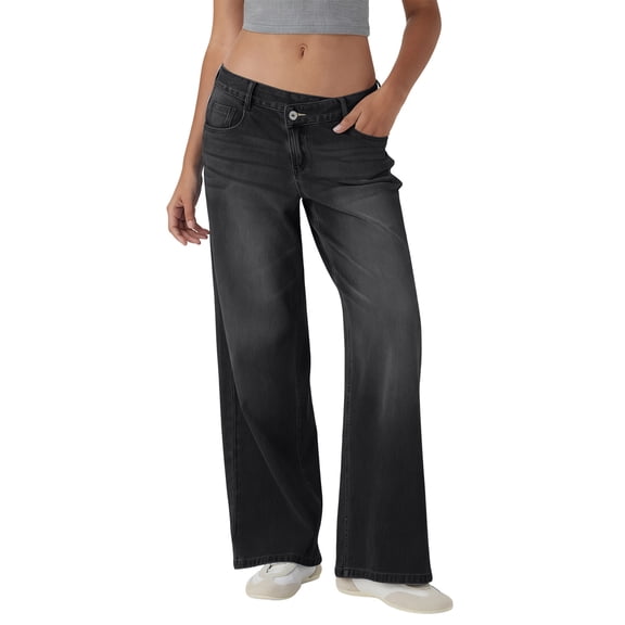 Women's Fashionable, Versatile, Asymmetric, Low-, Loose-Fit, Casual Jeans