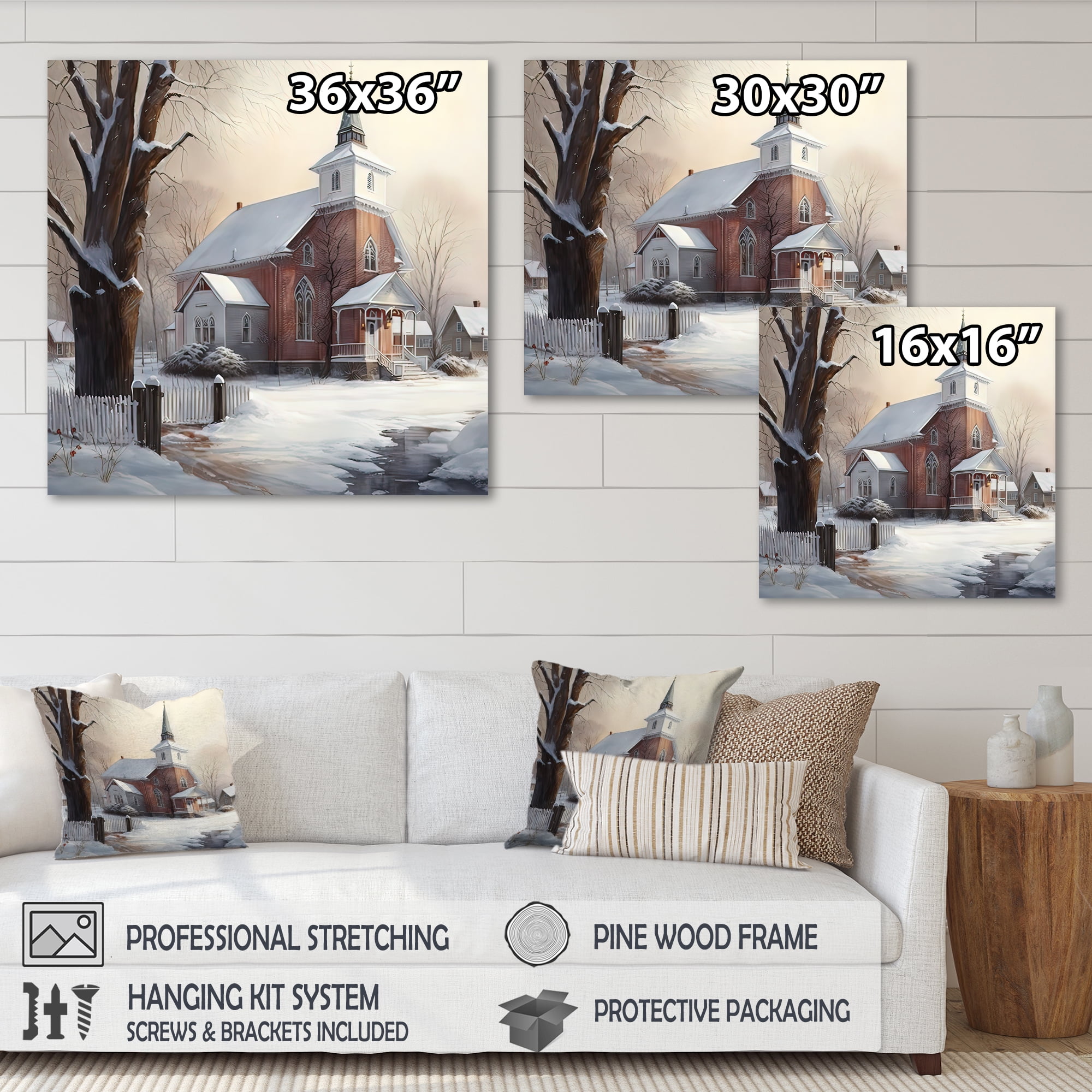Designart Church In Country During Winter II Canvas Wall Art