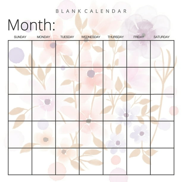 Blank Calendar Watercolor Flowers, 12 Month 8.5 x 8.5 Undated Monthly