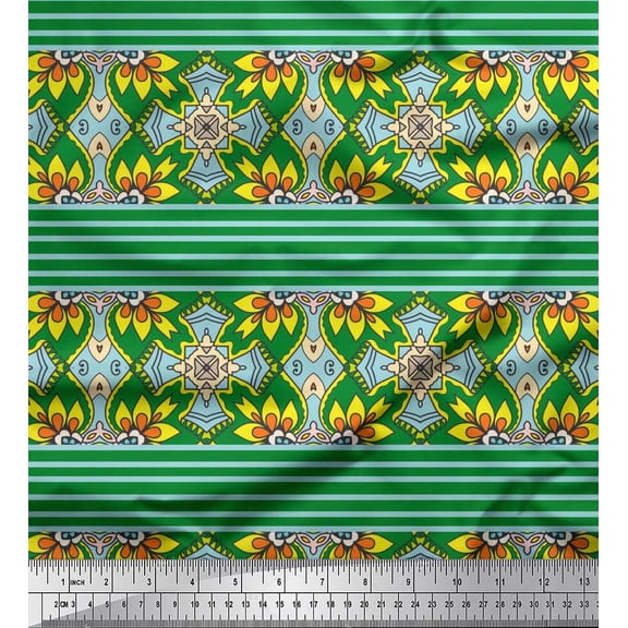 Soimoi Velvet Fabric Stripe & Moroccan Kaleidoscope Decor Fabric Printed Yard 58 Inch Wide