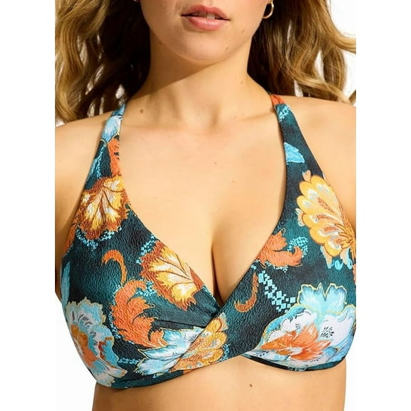 Seafolly TRUE NAVY Spring Festival Wrap Front Bikini Swim Top, US 6