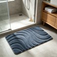 thumbnail image 4 of Wave Textured Soft Floor Mat, 23.6 x 15.8-Inch Polyester Blend Rug for Bathroom, Bedroom and Entryway, Blue, 4 of 7