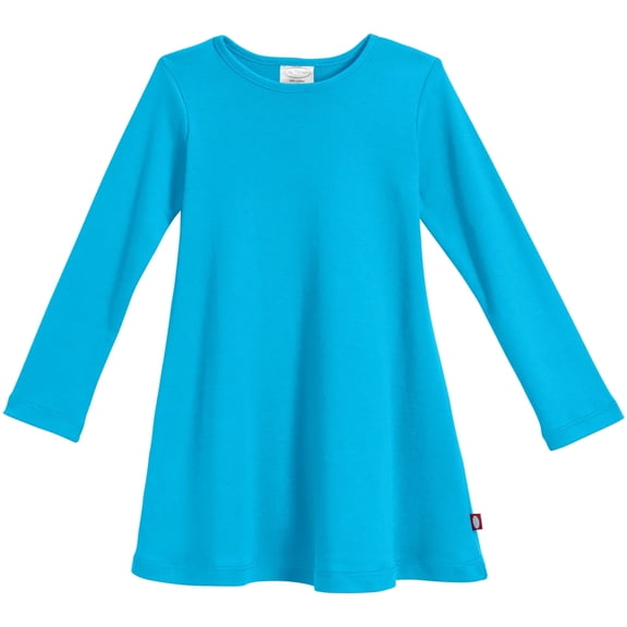 Girls Soft Cotton Long Sleeve Baby Rib Dress | Turquoise