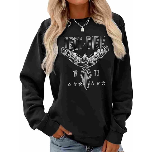 Free Bird Sweatshirt Vintage Eagle Graphic Long Sleeve Tees Casual Band Music Country Concert Clothing